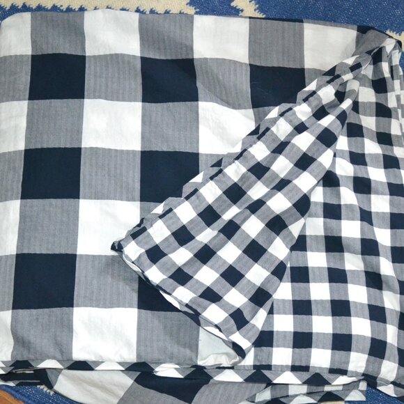 Pottery Barn Buffalo Check Gingham Navy Blue QUEEN Reversible Duvet Cover - Picture 1 of 5